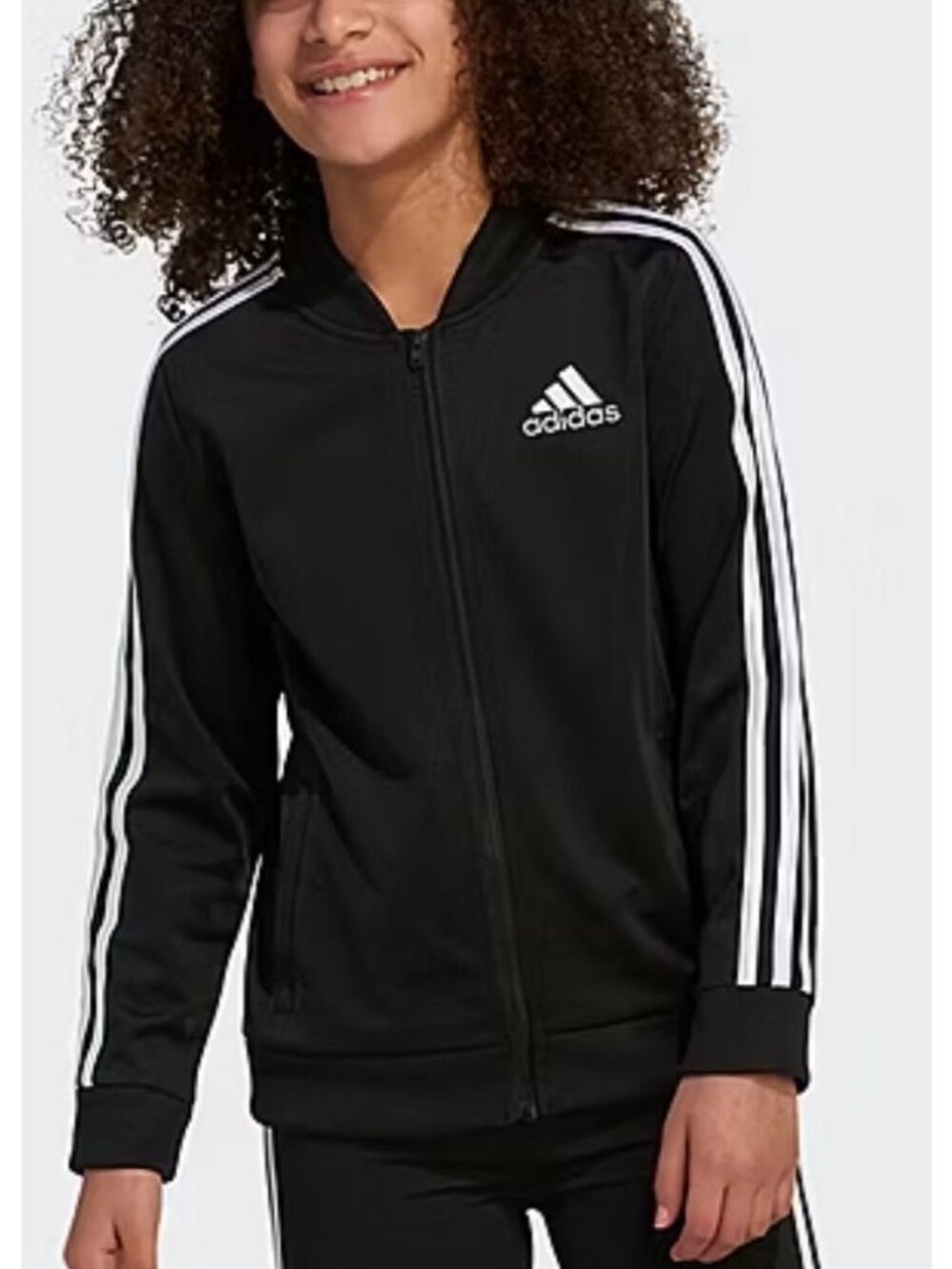 Adidas Big Girls’ Full-Zip Track Jacket Size XL (16) Black & White